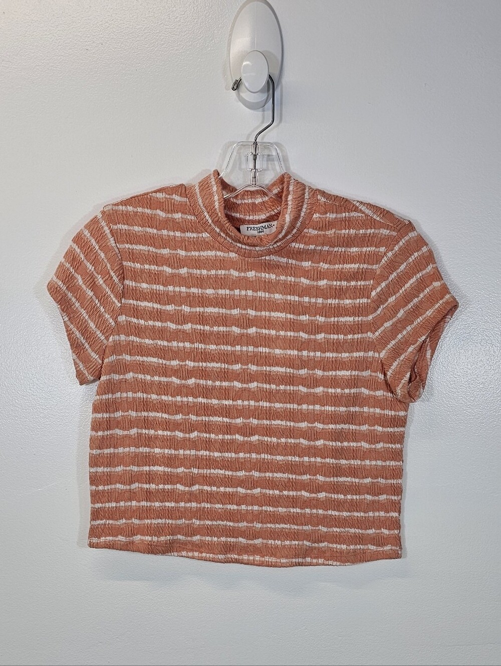 NWT Freshman Peach and White Striped Mock-Neck Crop Top